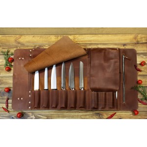 Knife roll, 14-compartment, Geniun leather
