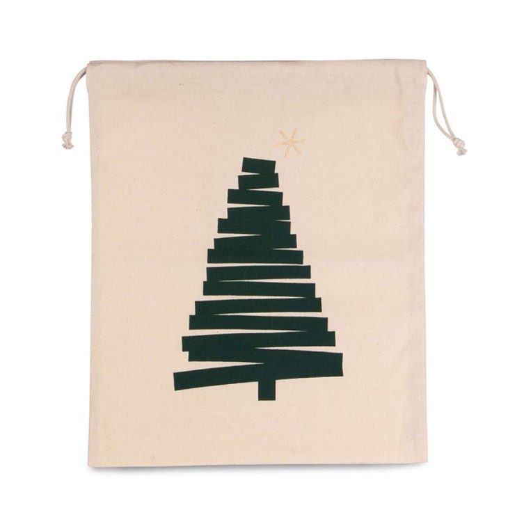KI0746 COTTON BAG WITH CHRISTMAS TREE DESIGN AND DRAWCORD CLOSURE